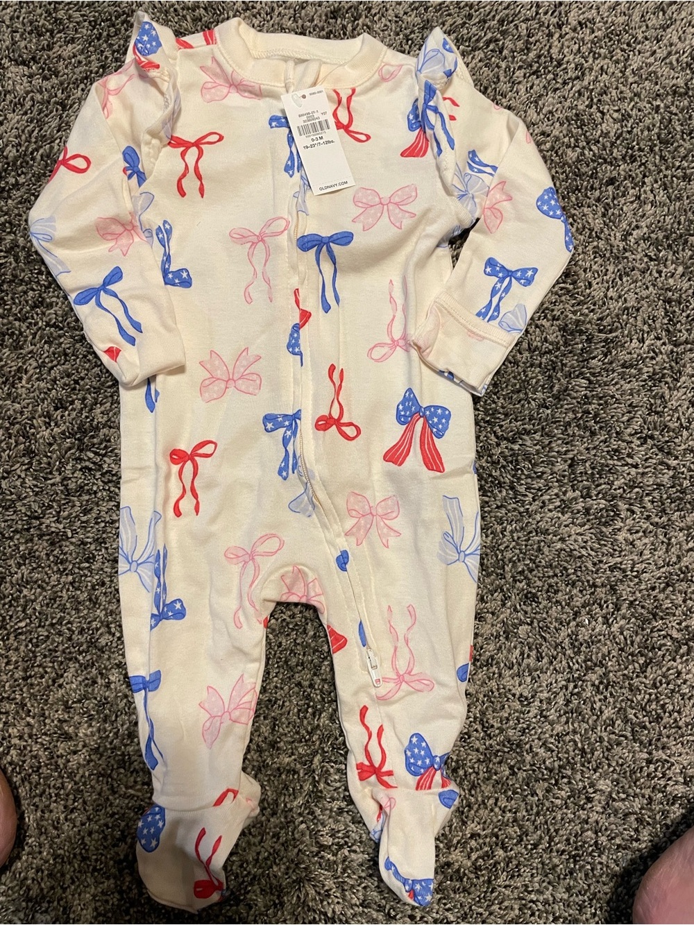 Old Navy Cream Footed One-Piece with Red & Blue Bow Print